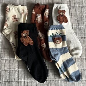 Bear Design Kid’s Socks Set - Black, White, Brown, Blue - 5 pairs, good shape!